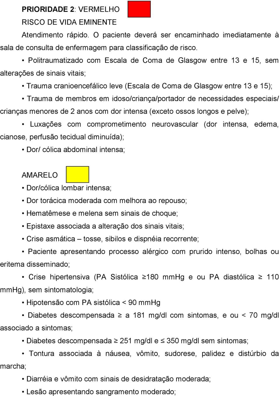 idoso/criança/portador de necessidades especiais/ crianças menores de 2 anos com dor intensa (exceto ossos longos e pelve); Luxações com comprometimento neurovascular (dor intensa, edema, cianose,