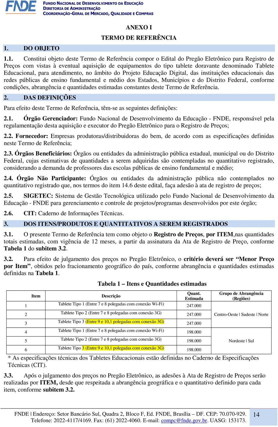 Estados, Municípios e do Distrito Federal, conforme condições, abrangência e quantidades estimadas constantes deste Termo de Referência. 2.