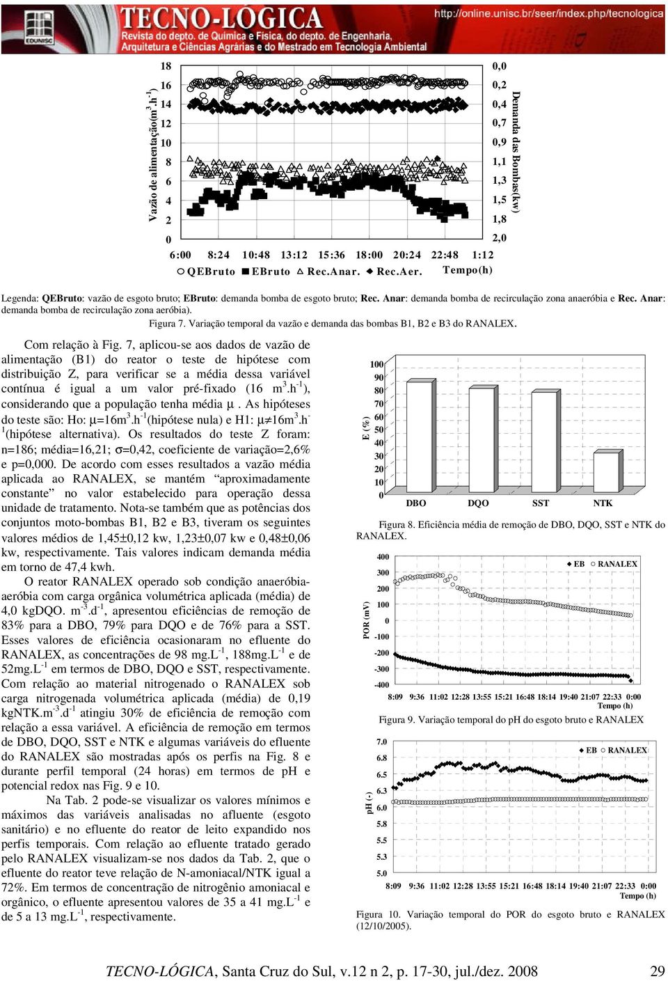 Anar: demanda bomba de recirculação zona aeróbia). Figura 7. Variação temporal da vazão e demanda das bombas B1, B2 e B3 do RANALEX. Com relação à Fig.