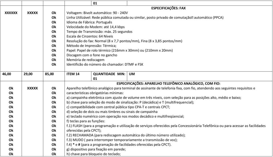 25 segundos Escala de Cinzentos: 64 Níveis Resolução do fax: Normal (8 x 7,7 pontos/mm), Fina (8 x 3,85 pontos/mm) Método de Impressão: Térmica; Papel: Papel de rolo térmico (216mm x 30mm) ou (210mm