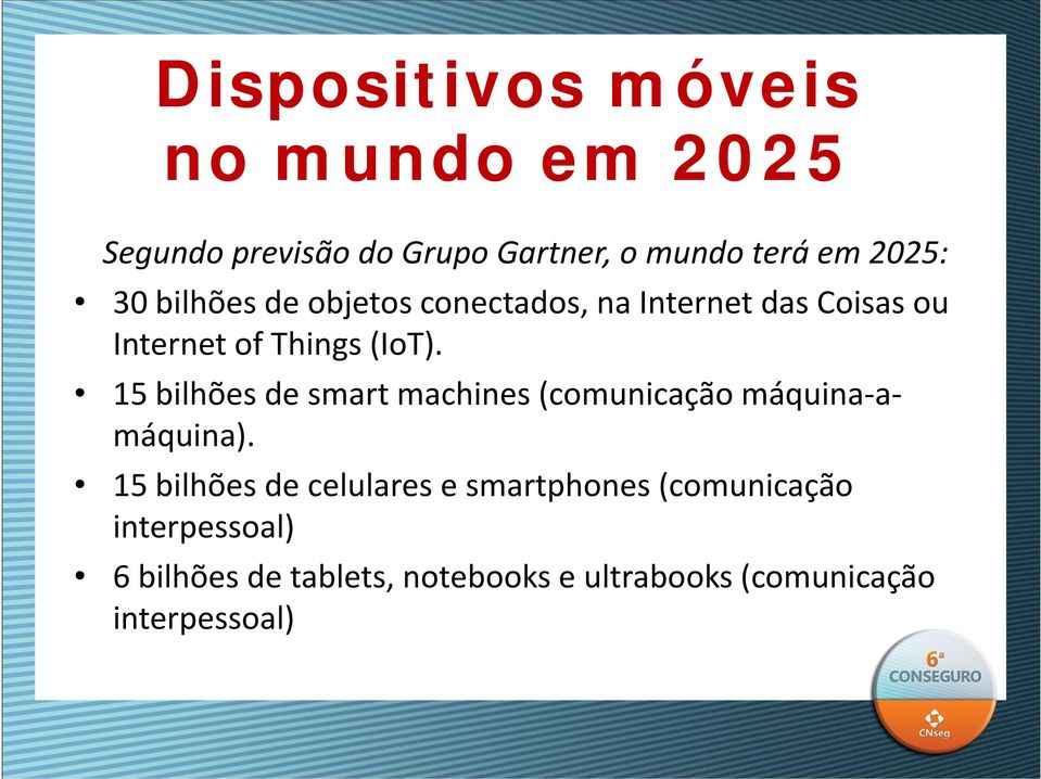 15 bilhões de smart machines (comunicação máquina-amáquina).