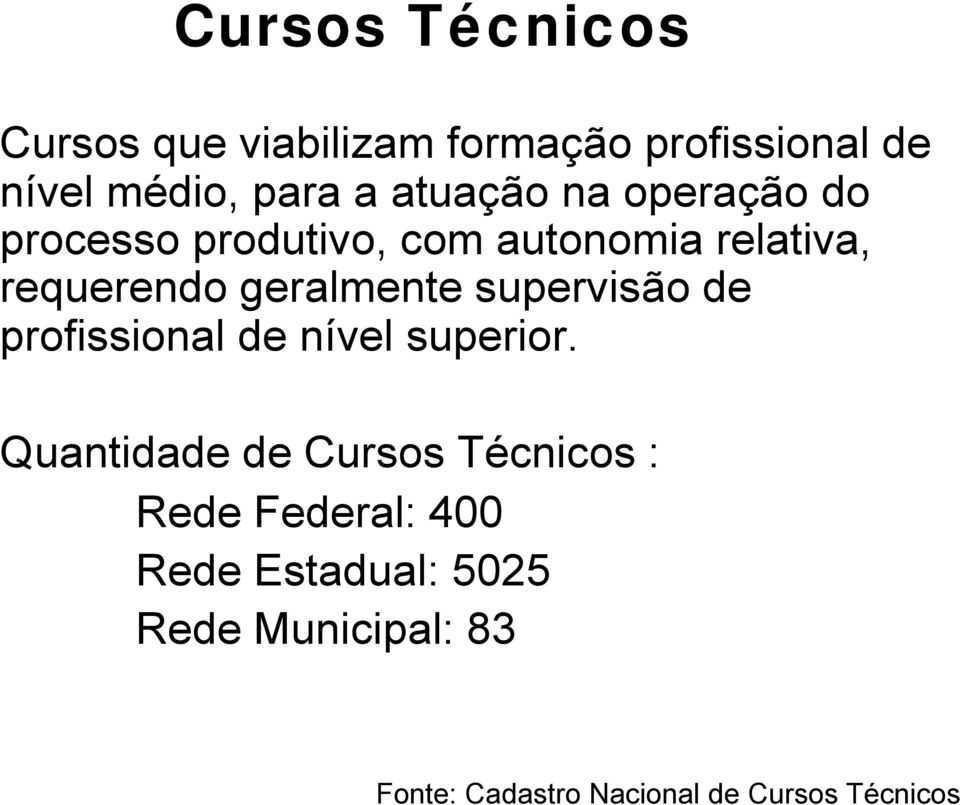 geralmente supervisão de profissional de nível superior.