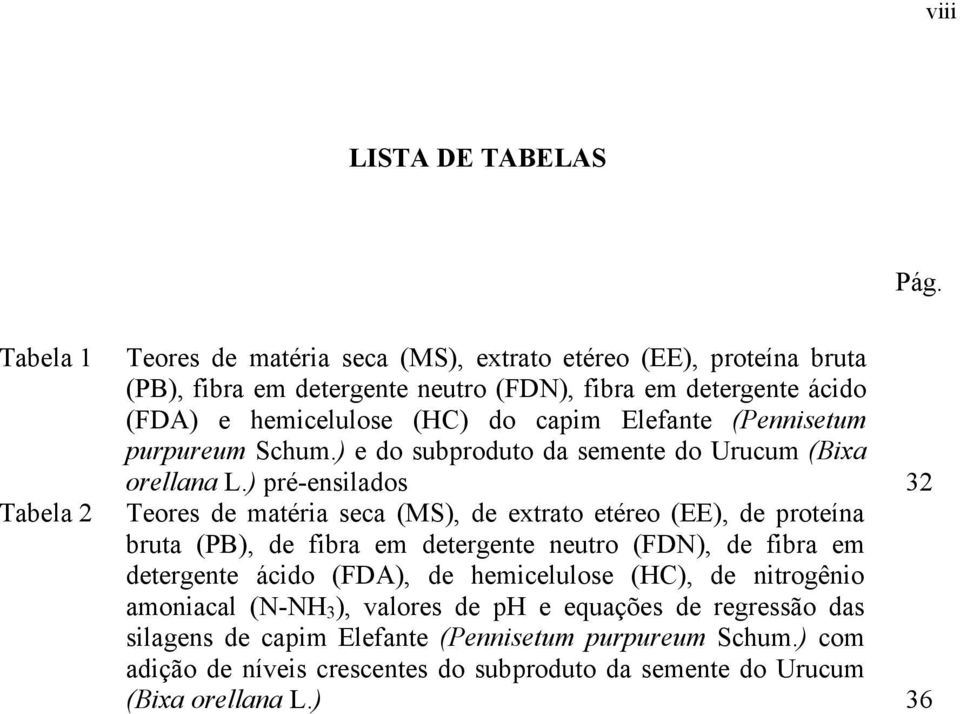 capim Elefante (Pennisetum purpureum Schum.) e do subproduto da semente do Urucum (Bixa orellana L.