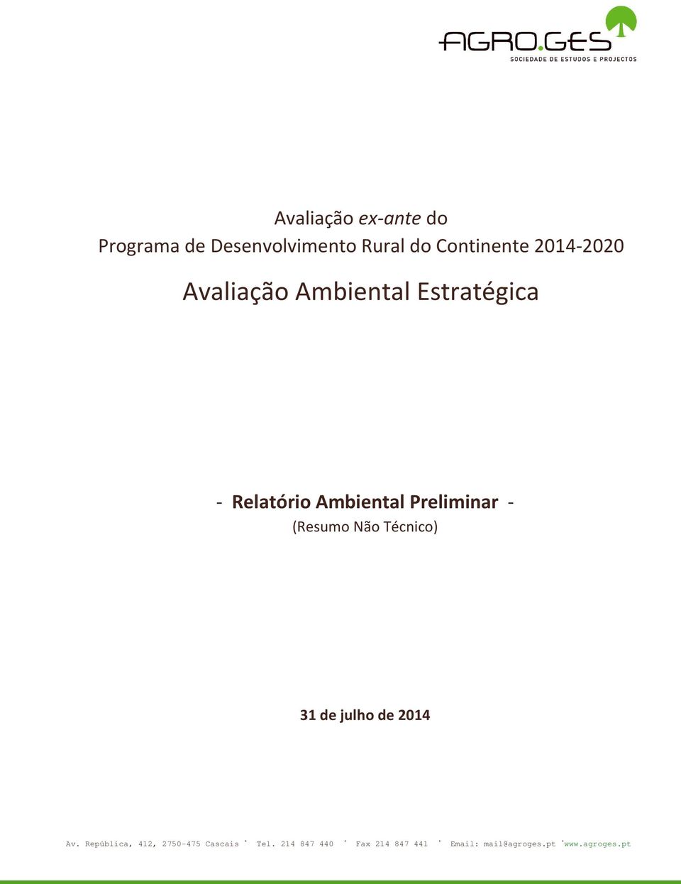 2014-2020 Avaliação Ambiental Estratégica