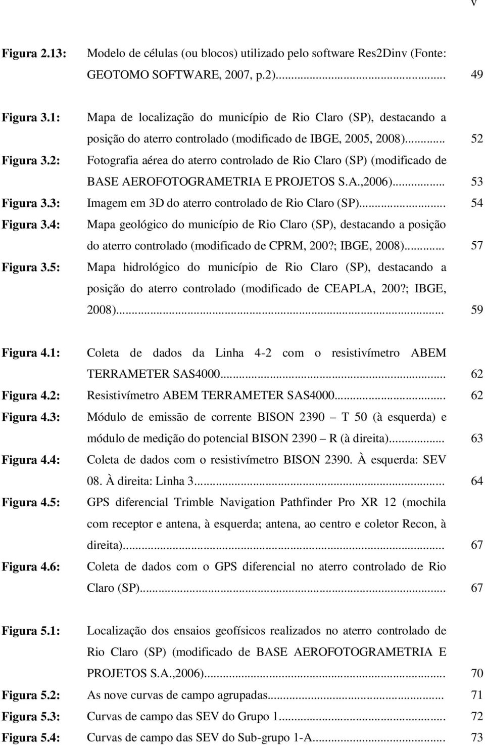 2: Fotografia aérea do aterro controlado de Rio Claro (SP) (modificado de BASE AEROFOTOGRAMETRIA E PROJETOS S.A.,2006)... 53 Figura 3.3: Imagem em 3D do aterro controlado de Rio Claro (SP).