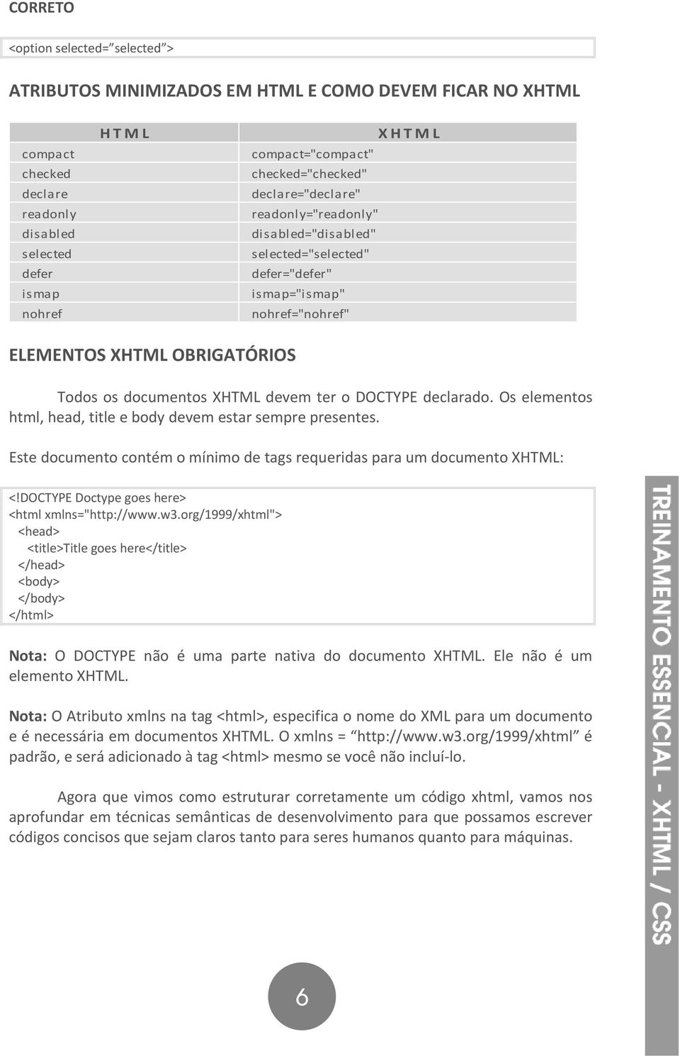 XHTML devem ter o DOCTYPE declarado. Os elementos html, head, title e body devem estar sempre presentes. Este documento contém o mínimo de tags requeridas para um documento XHTML: <!