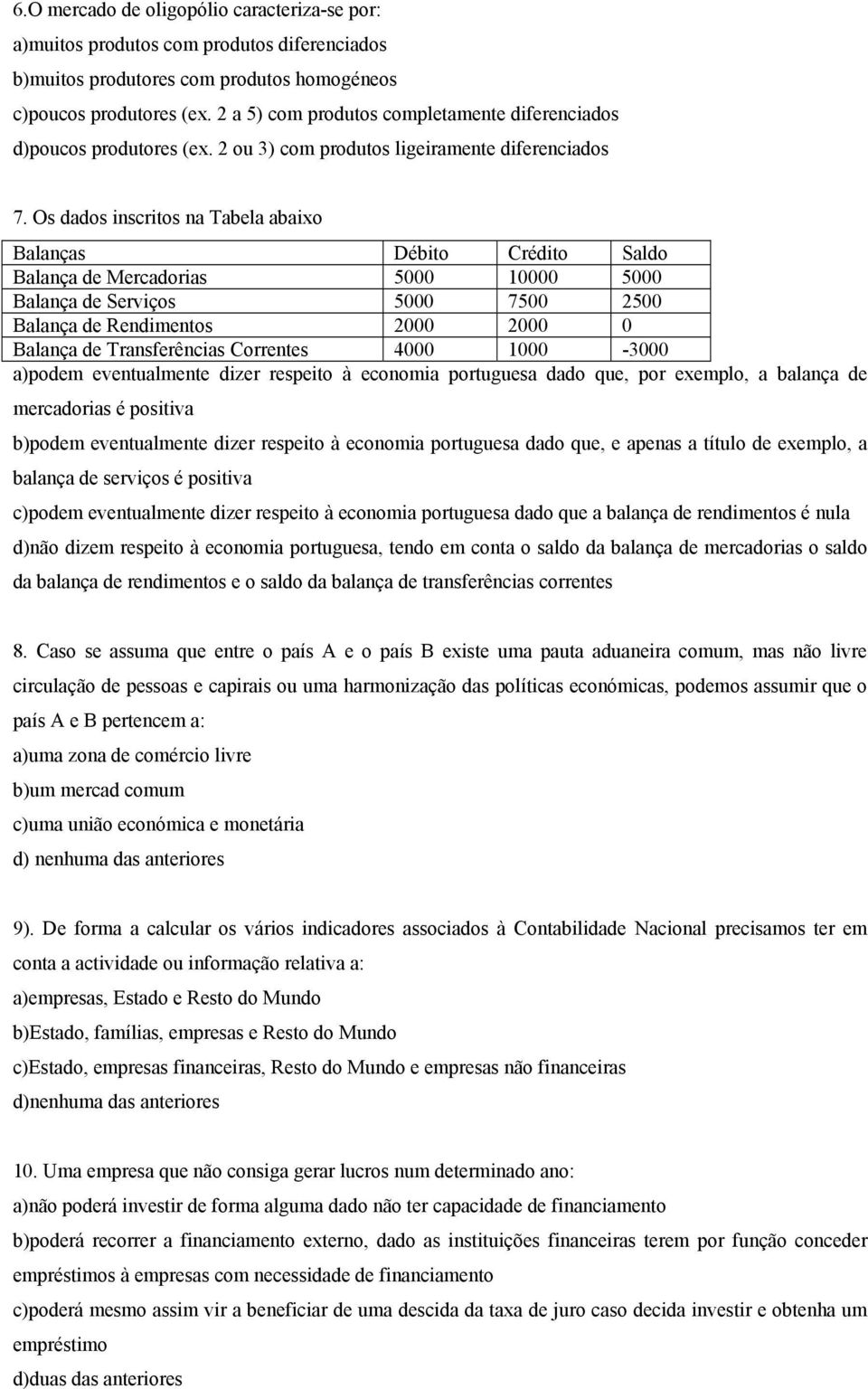 Os dados inscritos na Tabela abaixo Balanças Débito Crédito Saldo Balança de Mercadorias 5000 10000 5000 Balança de Serviços 5000 7500 2500 Balança de Rendimentos 2000 2000 0 Balança de