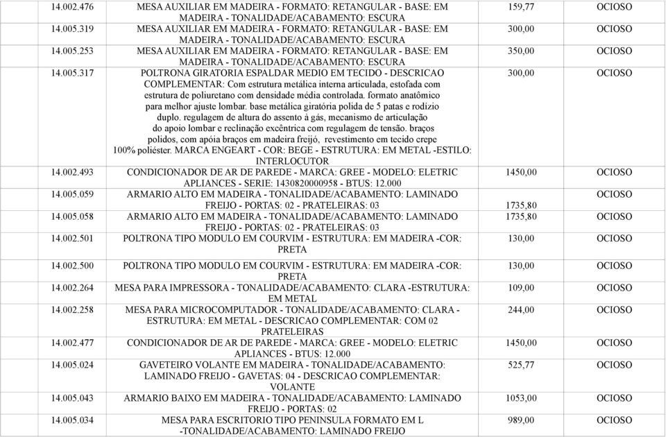 253 MESA AUXILIAR EM MADEIRA - FORMATO: RETANGULAR - BASE: EM 350,00 OCIOSO MADEIRA - TONALIDADE/ACABAMENTO: ESCURA 14.005.
