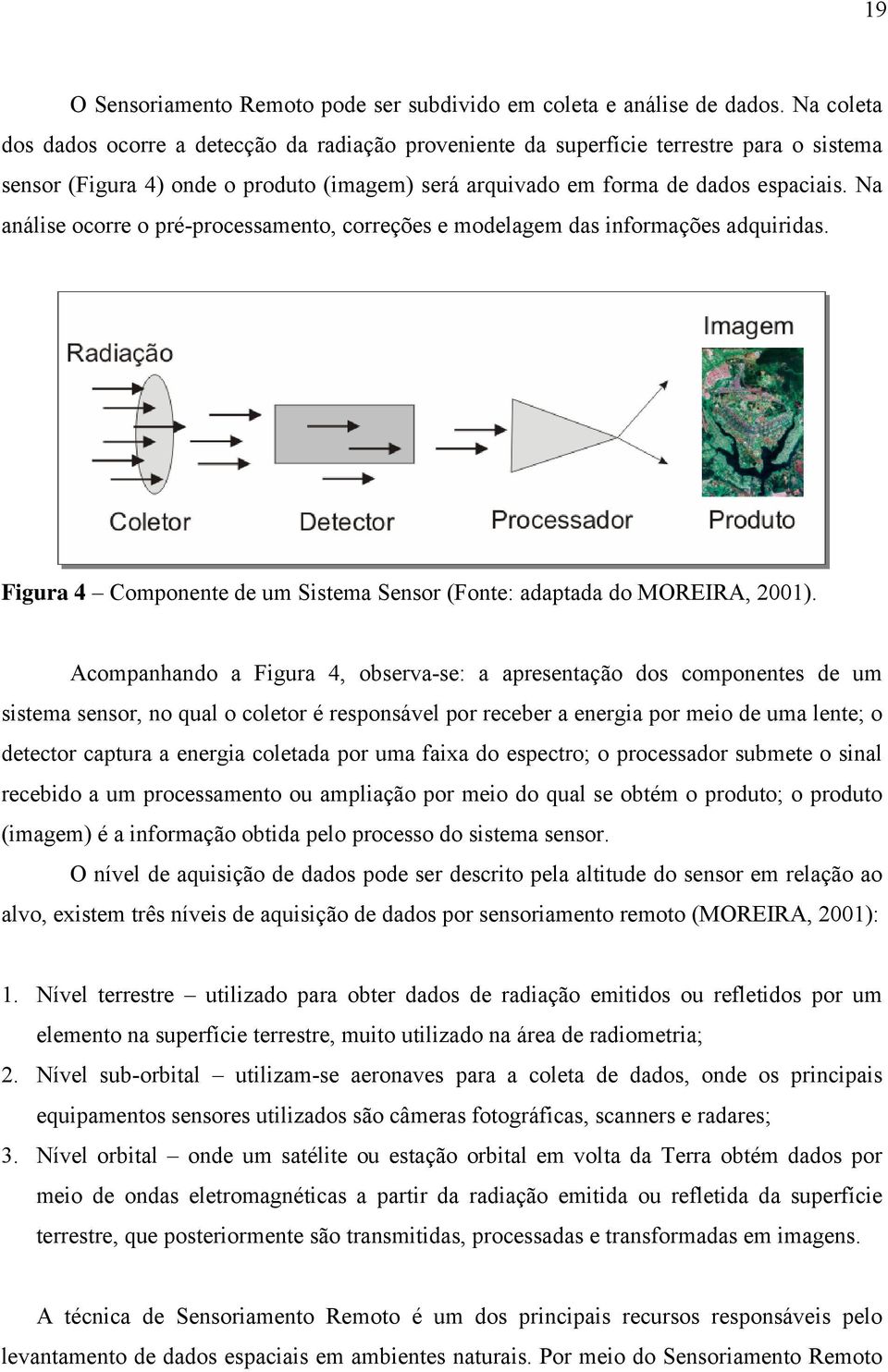 Na análise ocorre o pré-processamento, correções e modelagem das informações adquiridas. Figura 4 Componente de um Sistema Sensor (Fonte: adaptada do MOREIRA, 2001).