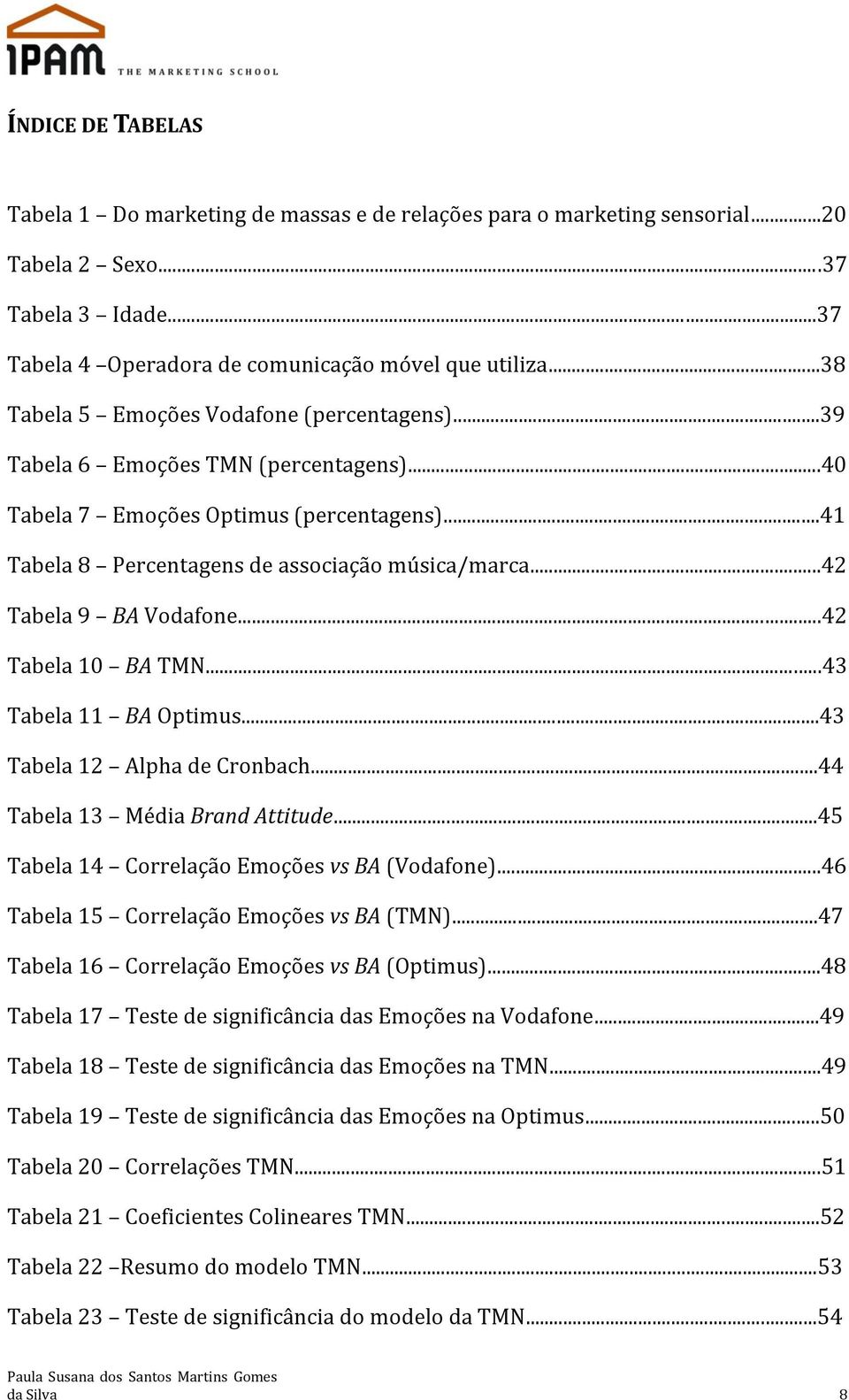 ..42 Tabela 9 BA Vodafone...42 Tabela 10 BA TMN...43 Tabela 11 BA Optimus...43 Tabela 12 Alpha de Cronbach...44 Tabela 13 Média Brand Attitude...45 Tabela 14 Correlação Emoções vs BA (Vodafone).