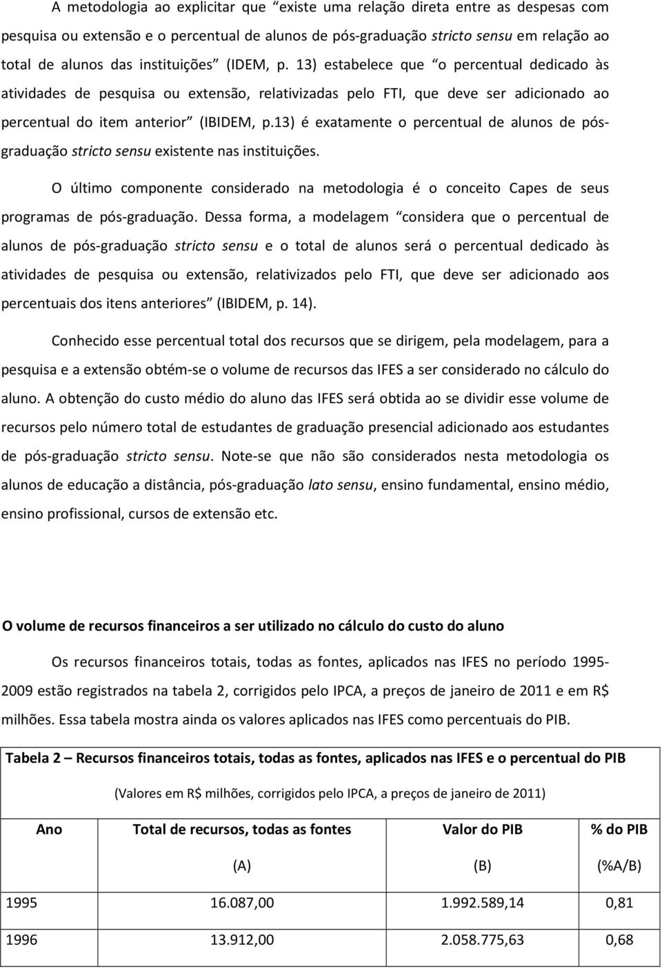 13) é exatamente o percentual de alunos de pósgraduação stricto sensu existente nas instituições. O último componente considerado na metodologia é o conceito Capes de seus programas de pós-graduação.