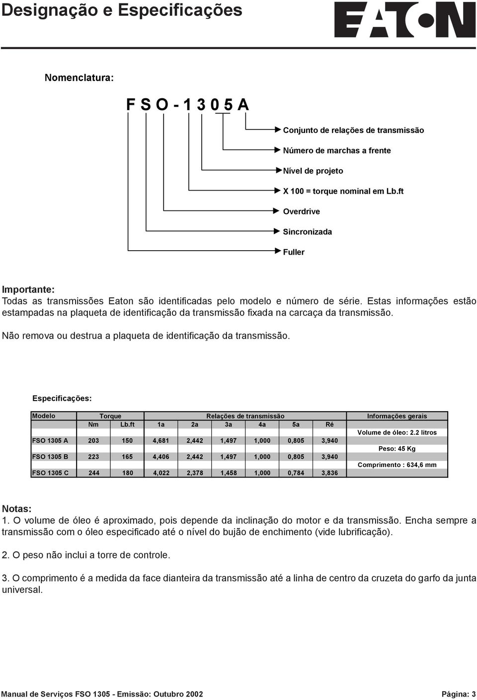 Estas informações estão estampadas na plaqueta de identificação da transmissão fixada na carcaça da transmissão. Não remova ou destrua a plaqueta de identificação da transmissão.