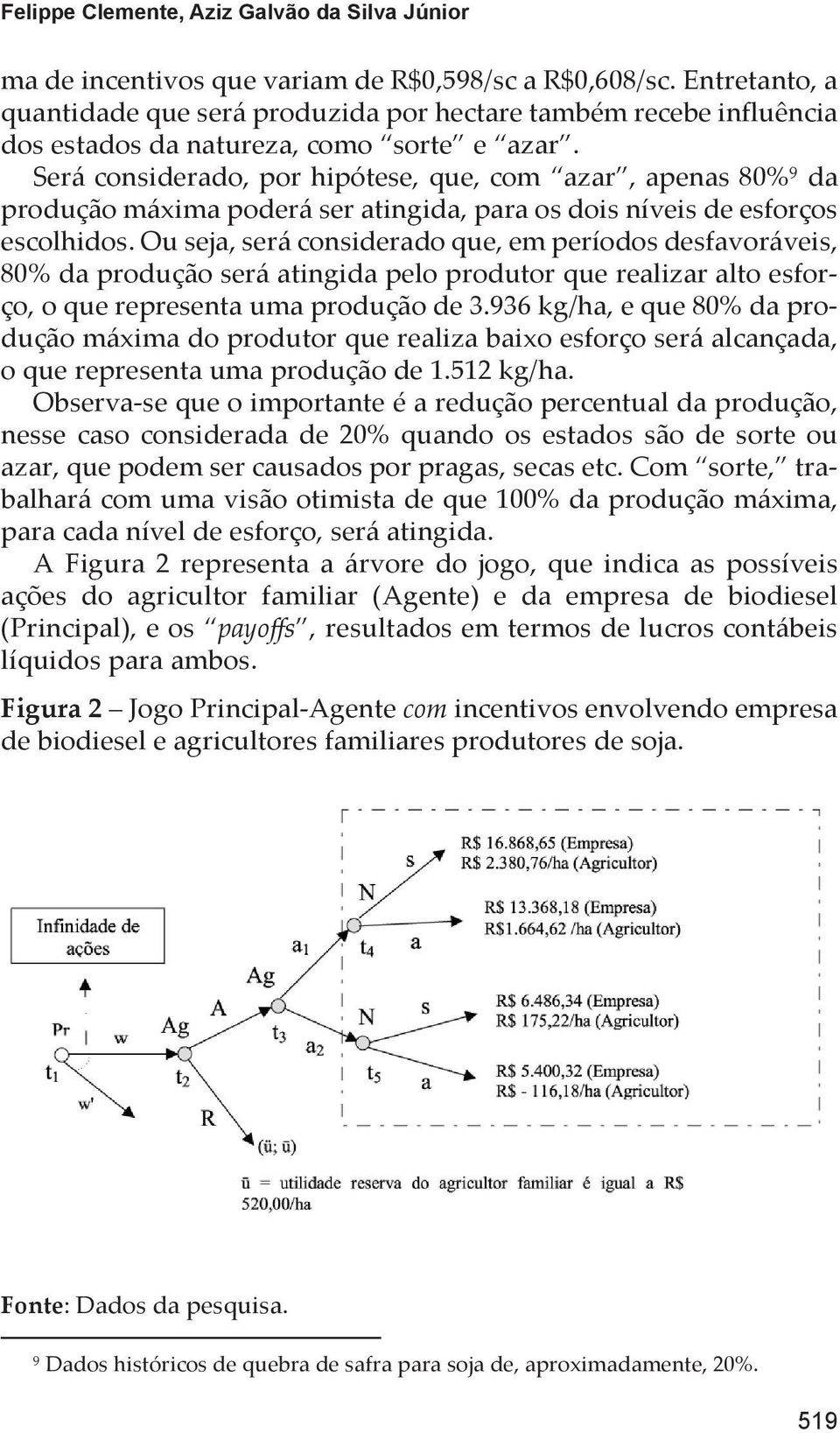 Será considerado, por hipótese, que, com azar, apenas 80%9 da produção máxima poderá ser atingida, para os dois níveis de esforços escolhidos.