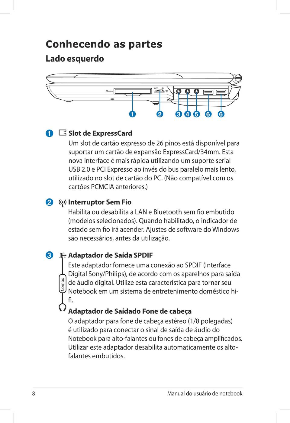 (Não compatível com os cartões PCMCIA anteriores.) Interruptor Sem Fio Habilita ou desabilita a LAN e Bluetooth sem fio embutido (modelos selecionados).