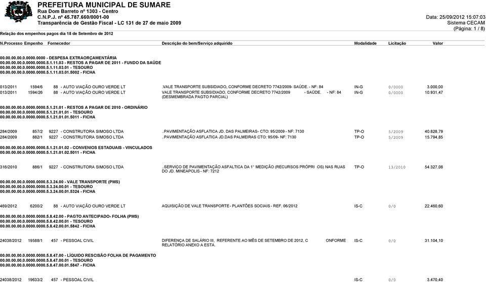 VALE TRANSPORTE SUBSIDIADO, CONFORME DECRETO 7742/2009 - SAÚDE. - NF: 84 IN-G 0/0000 3.