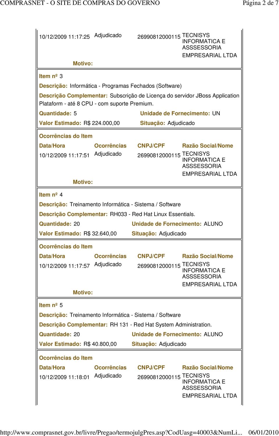 Quantidade:5 Unidade de Fornecimento:UN Valor Estimado:R$ 224.