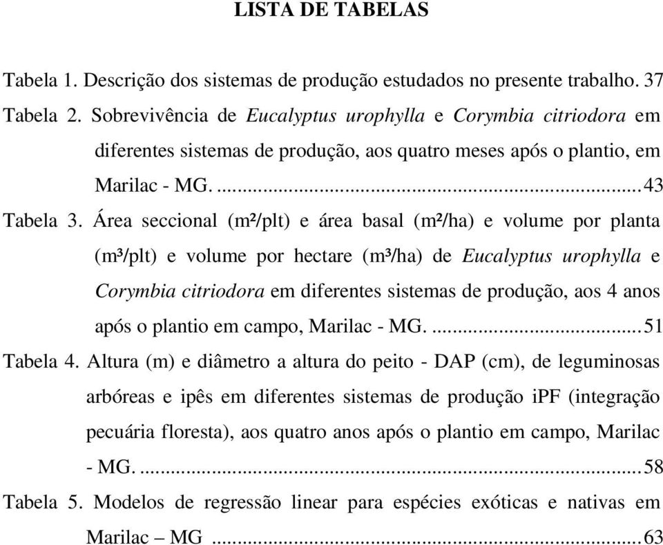 Área seccional (m²/plt) e área basal (m²/ha) e volume por planta (m³/plt) e volume por hectare (m³/ha) de Eucalyptus urophylla e Corymbia citriodora em diferentes sistemas de produção, aos 4 anos