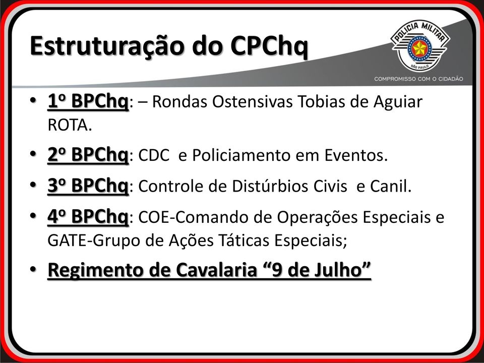 3 o BPChq: Controle de Distúrbios Civis e Canil.