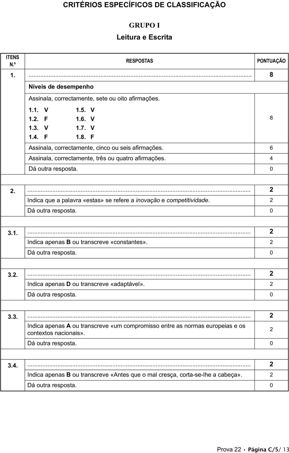 ... ndica que a palavra «estas» se refere a inovação e competitividade. 3.1.... ndica apenas B ou transcreve «constantes». 3..... ndica apenas D ou transcreve «adaptável».