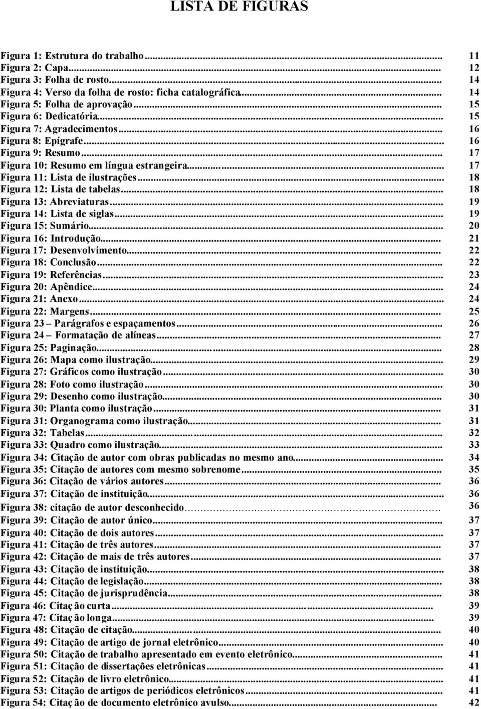 .. 18 Figura 12: Lista de tabelas... 18 Figura 13: Abreviaturas... 19 Figura 14: Lista de siglas... 19 Figura 15: Sumário... 20 Figura 16: Introdução... 21 Figura 17: Desenvolvimento.