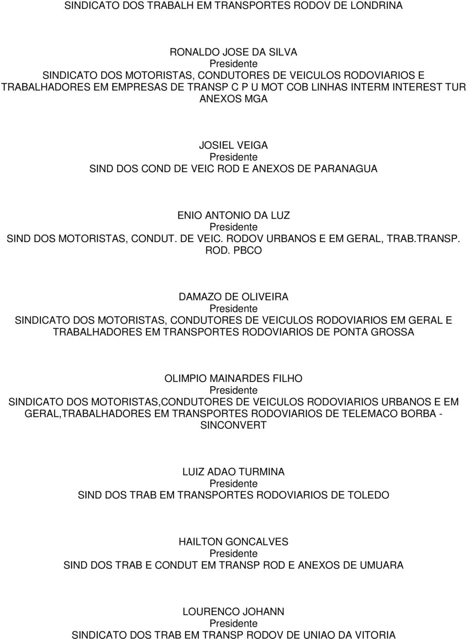 E ANEXOS DE PARANAGUA ENIO ANTONIO DA LUZ SIND DOS MOTORISTAS, CONDUT. DE VEIC. RODO