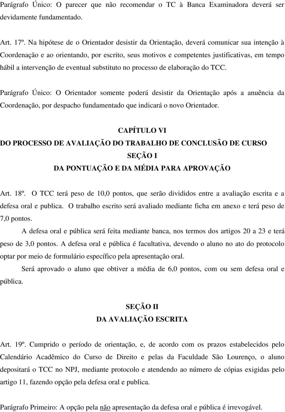 de eventual substituto no processo de elaboração do TCC.