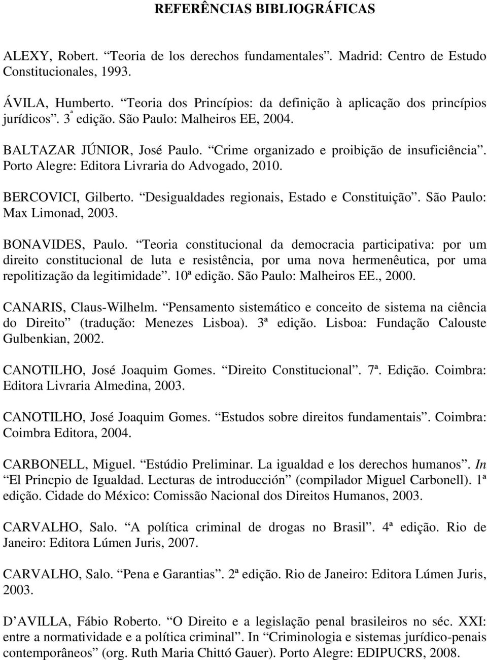 Porto Alegre: Editora Livraria do Advogado, 2010. BERCOVICI, Gilberto. Desigualdades regionais, Estado e Constituição. São Paulo: Max Limonad, 2003. BONAVIDES, Paulo.