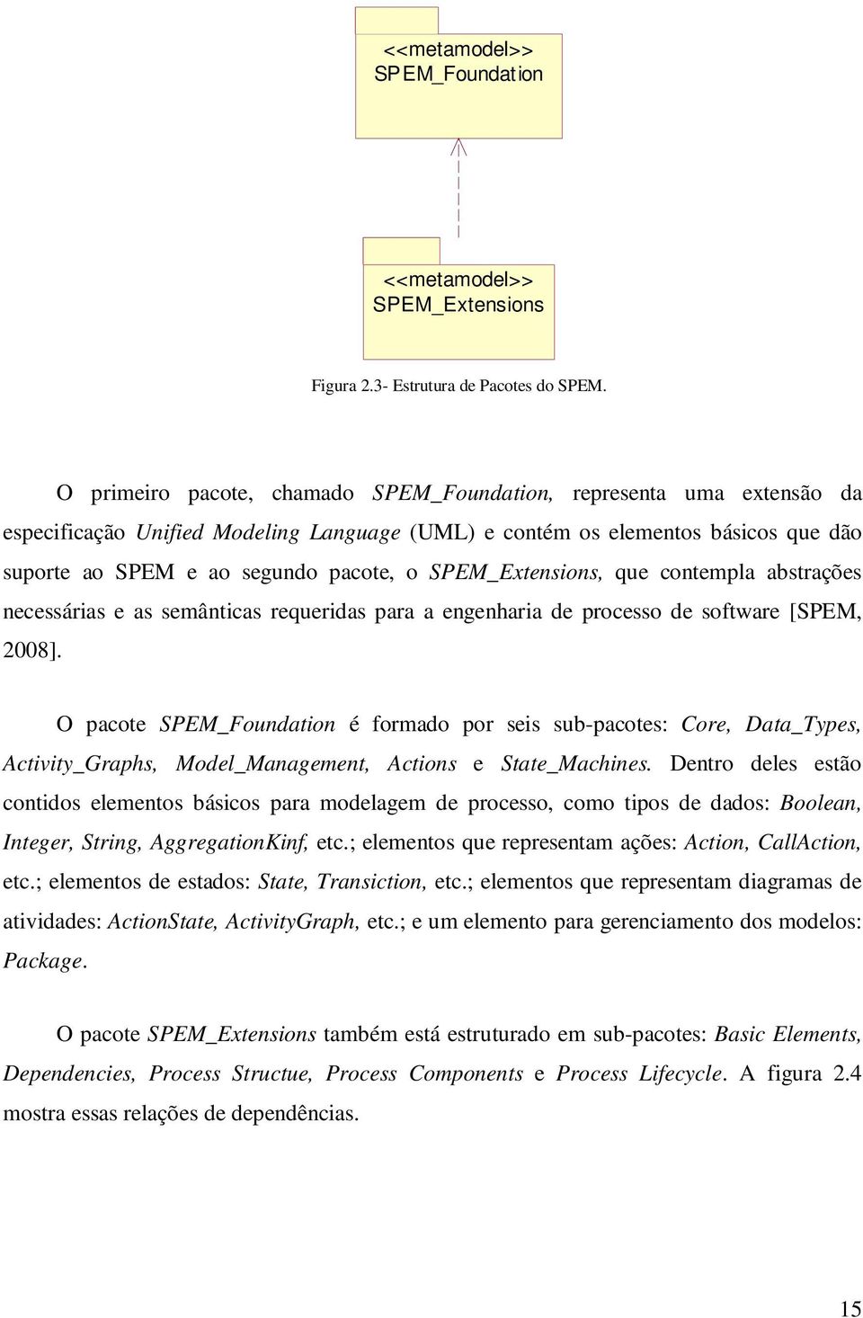 SPEM_Extensions, que contempla abstrações necessárias e as semânticas requeridas para a engenharia de processo de software [SPEM, 2008].