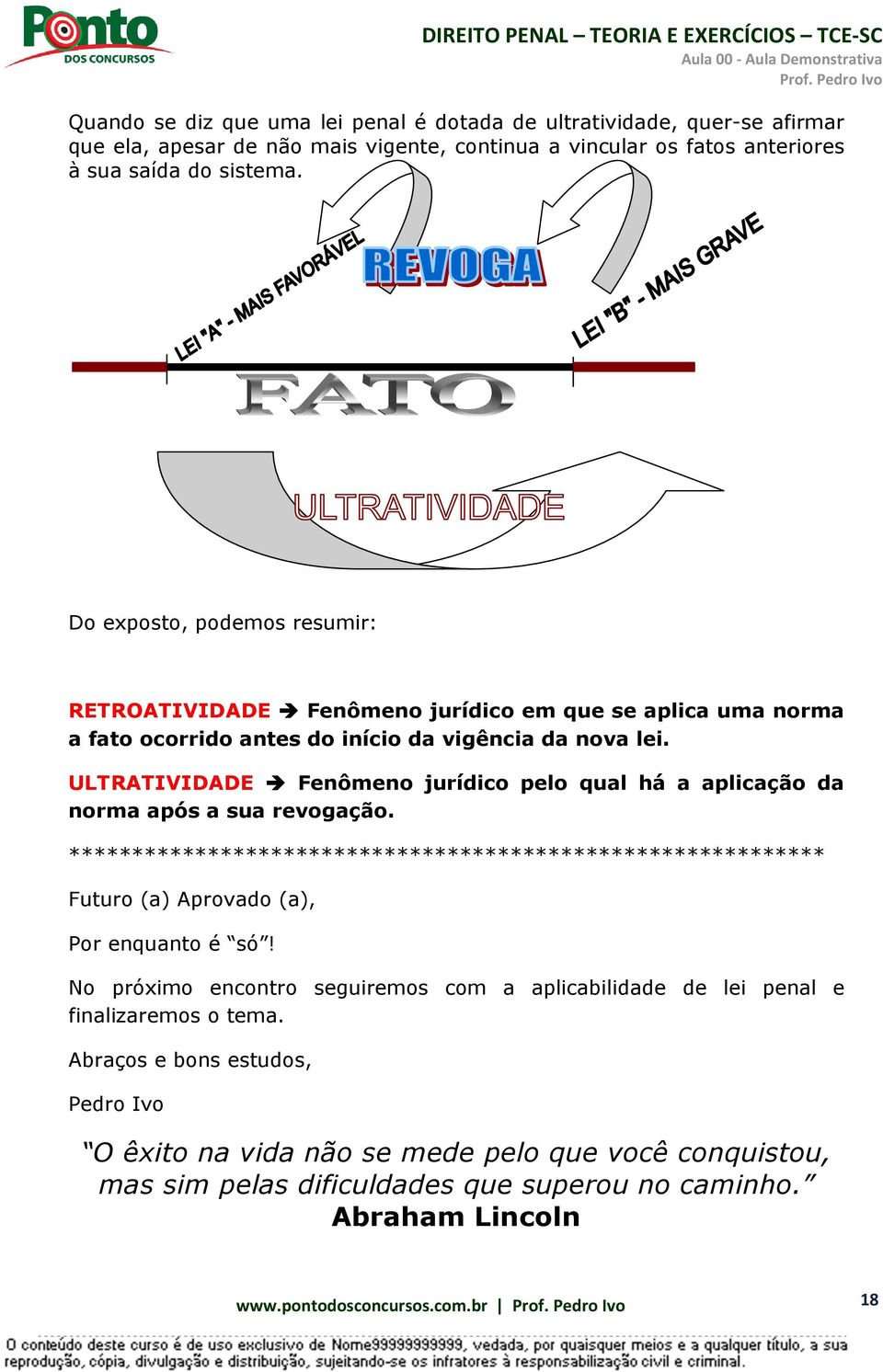 ULTRATIVIDADE Fenômeno jurídico pelo qual há a aplicação da norma após a sua revogação. ************************************************************ Futuro (a) Aprovado (a), Por enquanto é só!