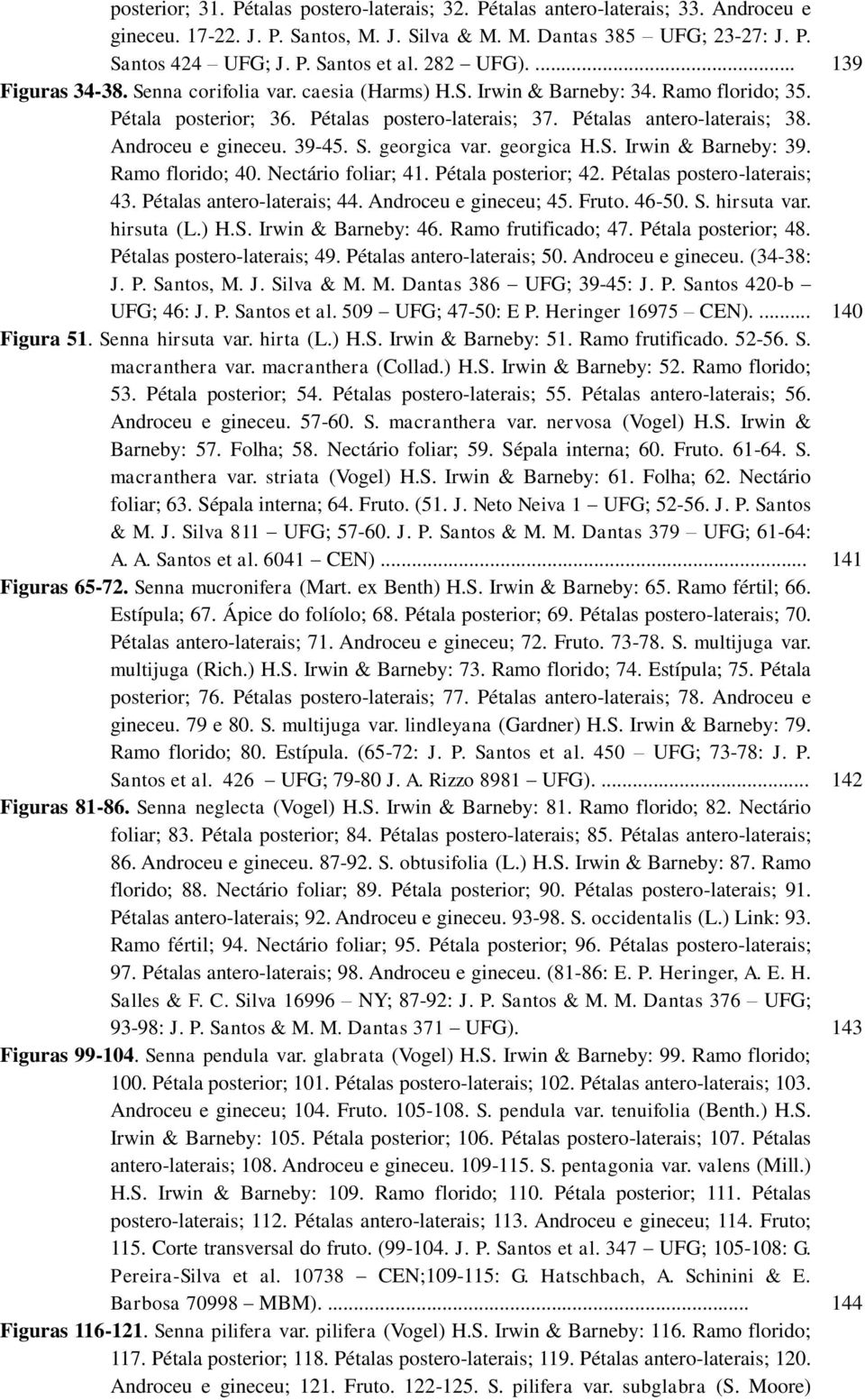 Androceu e gineceu. 39-45. S. georgica var. georgica H.S. Irwin & Barneby: 39. Ramo florido; 40. Nectário foliar; 41. Pétala posterior; 42. Pétalas postero-laterais; 43. Pétalas antero-laterais; 44.