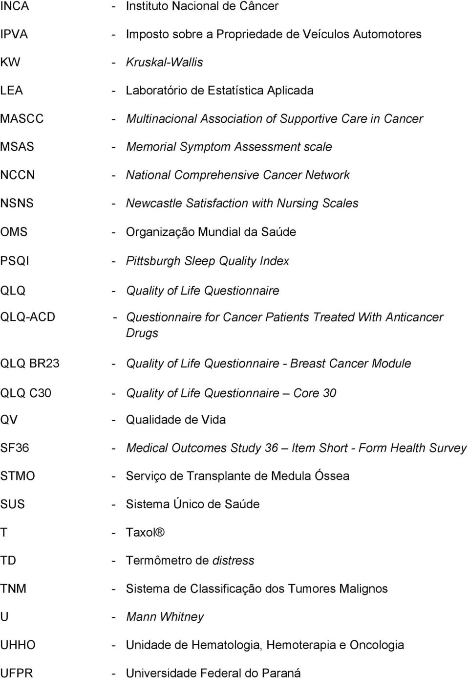 Organização Mundial da Saúde - Pittsburgh Sleep Quality Index - Quality of Life Questionnaire - Questionnaire for Cancer Patients Treated With Anticancer Drugs - Quality of Life Questionnaire -