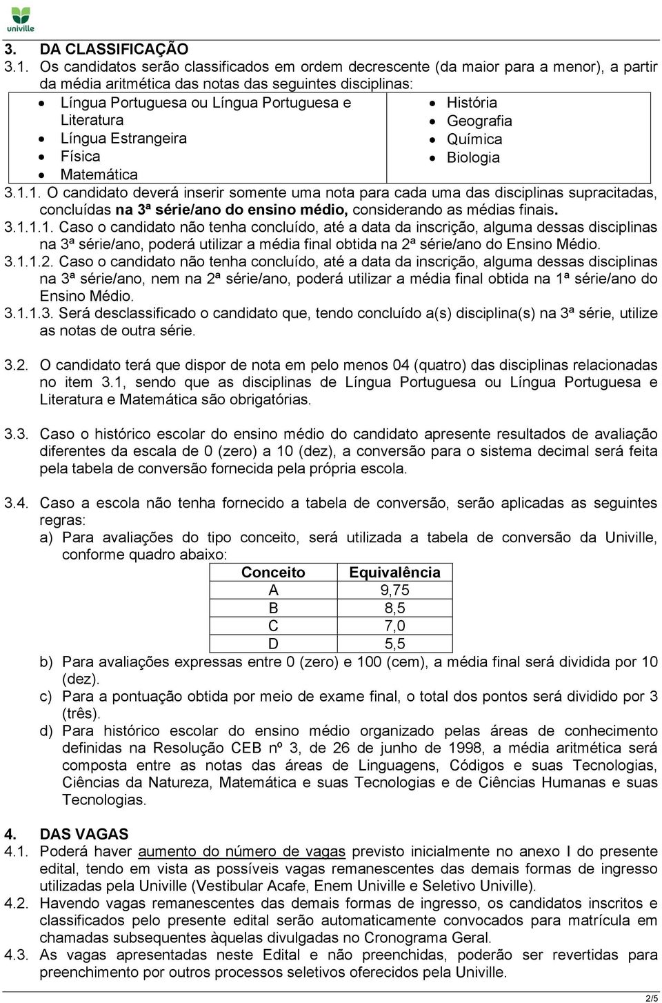 História Geografia Língua Estrangeira Química Física Biologia Matemática 3.1.