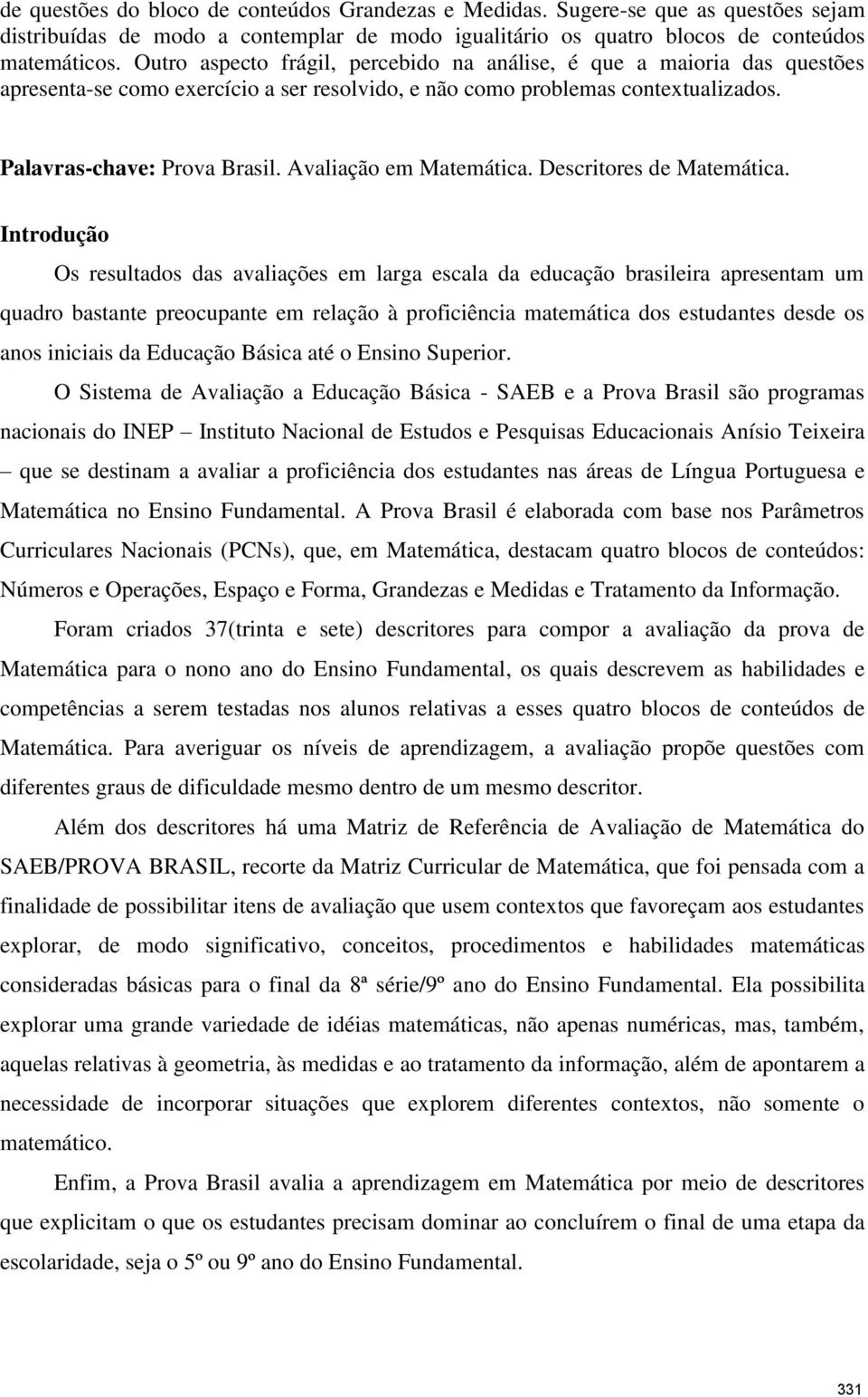 Avaliação em Matemática. Descritores de Matemática.