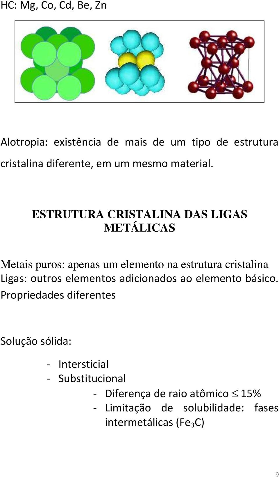 ESTRUTURA CRISTALINA DAS LIGAS METÁLICAS Metais puros: apenas um elemento na estrutura cristalina Ligas: