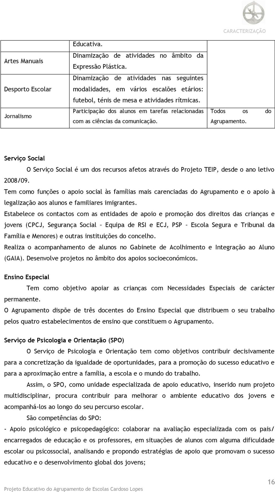 Participação dos alunos em tarefas relacionadas com as ciências da comunicação. CARACTERIZAÇÃO Todos os do Agrupamento.