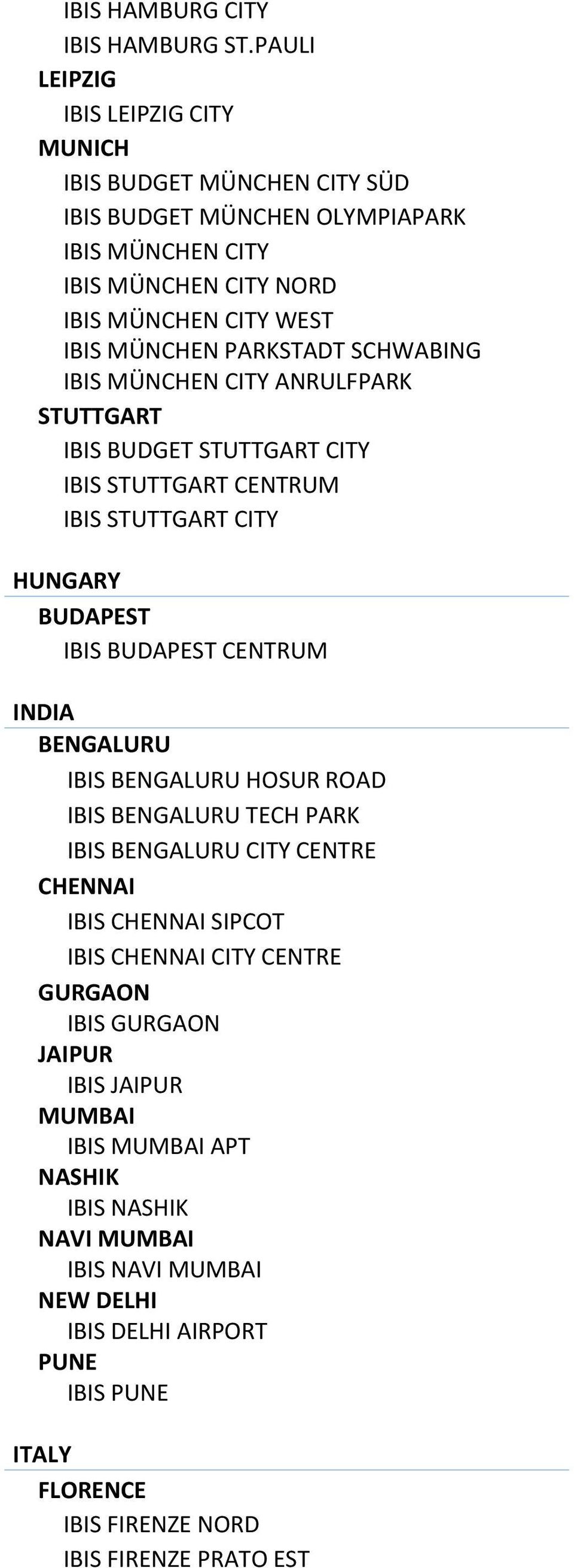 PARKSTADT SCHWABING IBIS MÜNCHEN CITY ANRULFPARK STUTTGART IBIS BUDGET STUTTGART CITY IBIS STUTTGART CENTRUM IBIS STUTTGART CITY HUNGARY BUDAPEST IBIS BUDAPEST CENTRUM INDIA BENGALURU