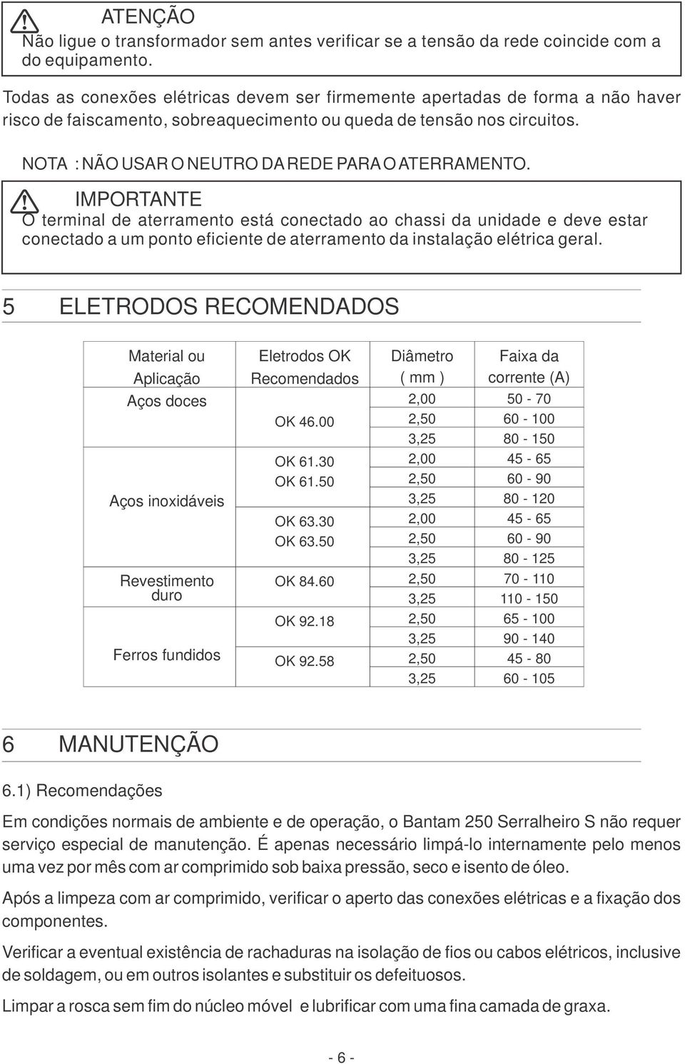 NOTA : NÃO USAR O NEUTRO DA REDE PARA O ATERRAMENTO.