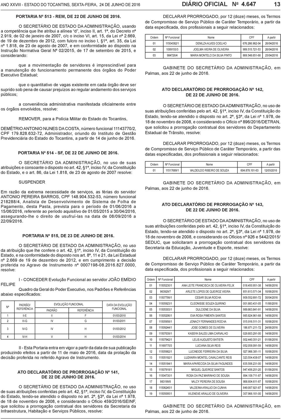 669, de 19 de dezembro de 2012, com fulcro no inciso I, 1º, art. 35, da Lei nº 1.