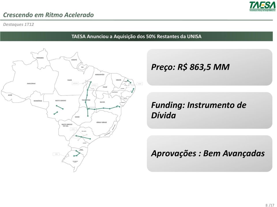 Restantes da UNISA Preço: R$ 863,5 MM