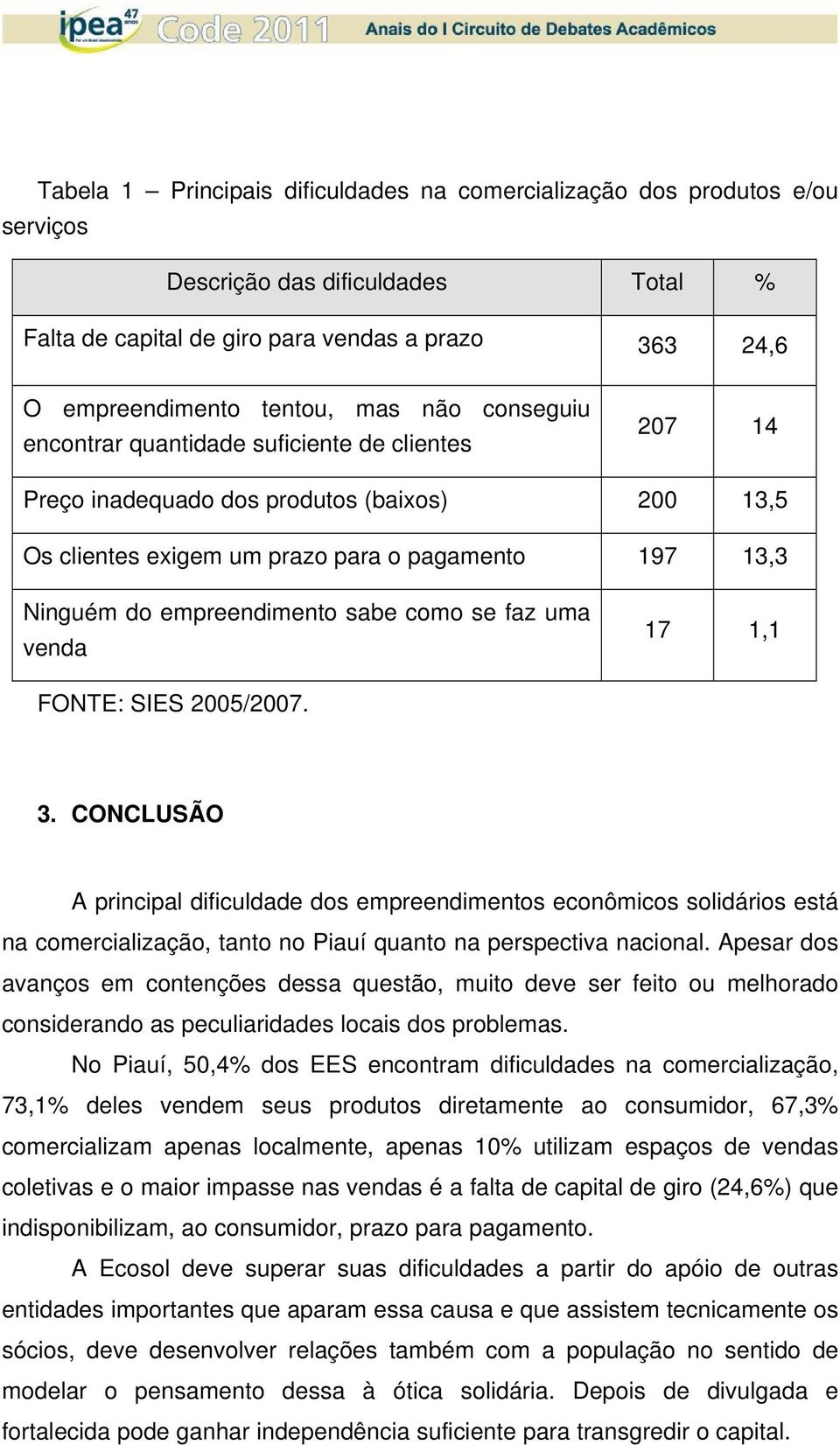 como se faz uma venda 17 1,1 FONTE: SIES 2005/2007. 3.