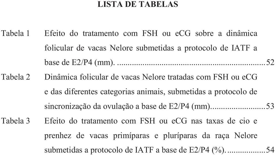 ... 52 Dinâmica folicular de vacas Nelore tratadas com FSH ou ecg e das diferentes categorias animais, submetidas a protocolo de