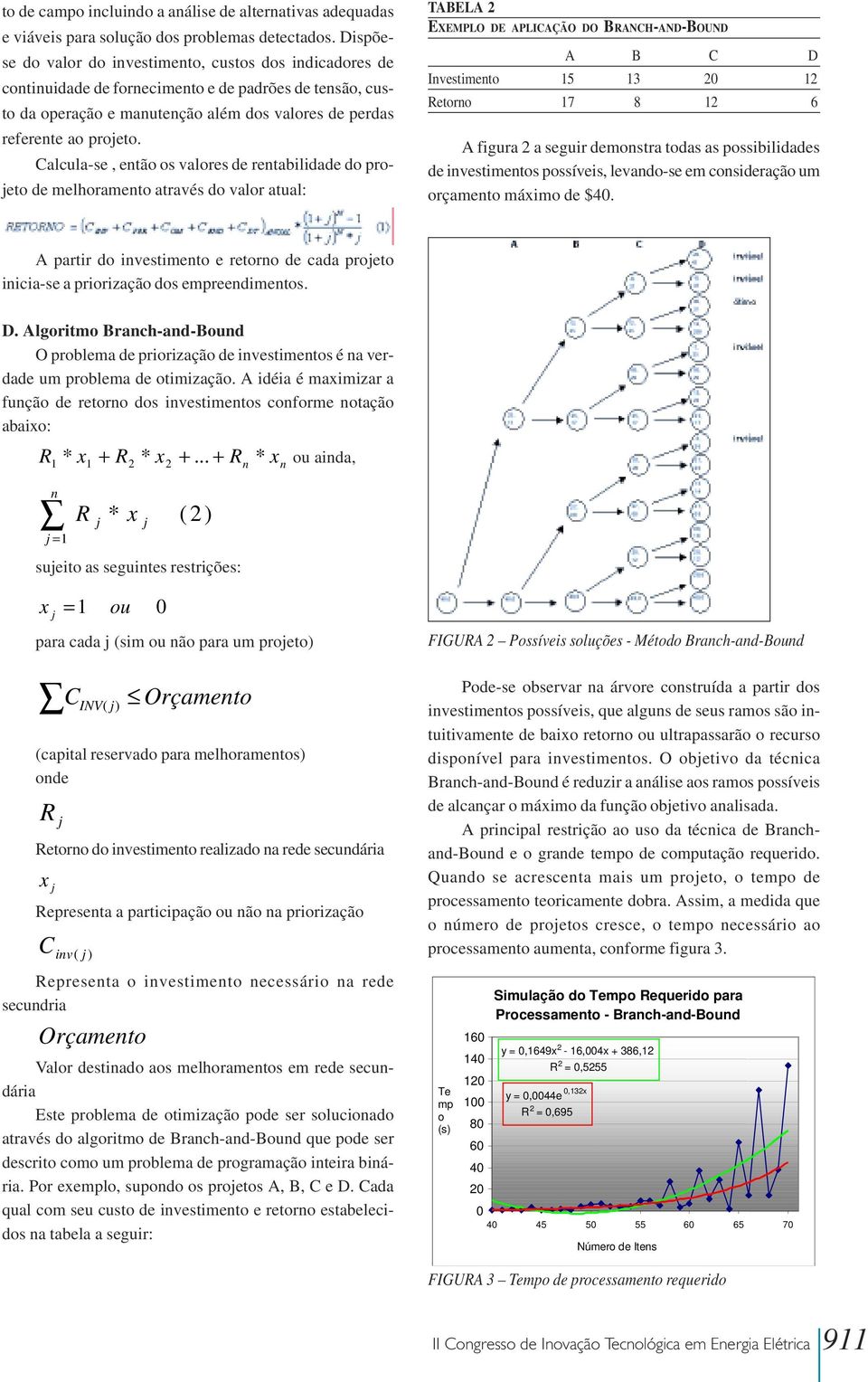 Calcula-se, então os valores de rentabilidade do projeto de melhoramento através do valor atual: TABELA 2 EXEMPLO DE APLICAÇÃO DO BRANCH-AND-BOUND A B C D Investimento 15 13 20 12 Retorno 17 8 12 6 A