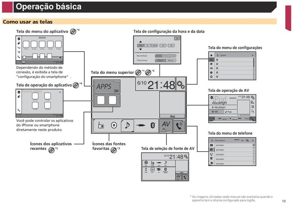 Tela de operação do aplicativo Source Select Abcdefg Abcdefg Abcdefg Abcdefg 6/10 21 48 Você pode controlar os aplicativos do iphone ou smartphone diretamente neste produto.