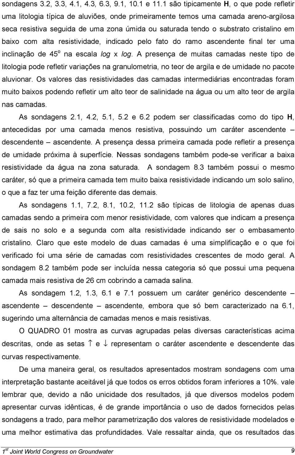 cristalino em baixo com alta resistividade, indicado pelo fato do ramo ascendente final ter uma inclinação de 45 o na escala log x log.