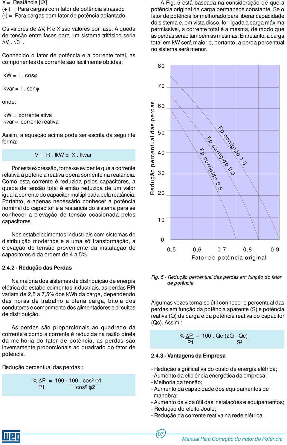 senϕ A Fig. 5 está baseada na consideração de que a potência original da carga permanece constante.