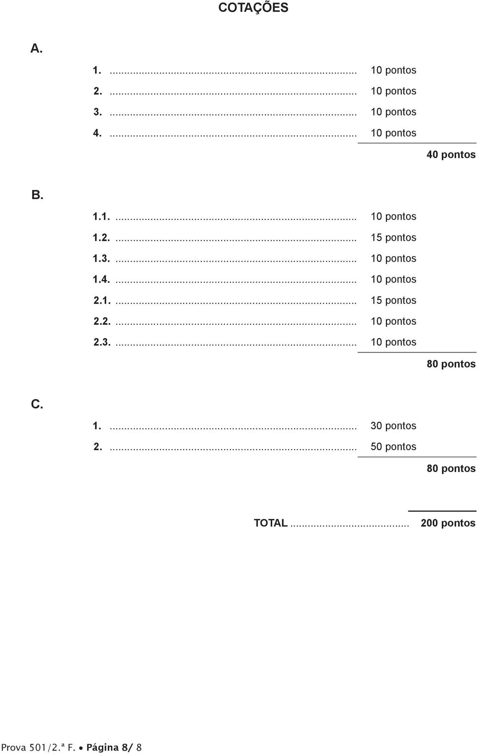 1.... 15 pontos 2.2.... 10 pontos 2.3.... 10 pontos 80 pontos C. 1.... 30 pontos 2.