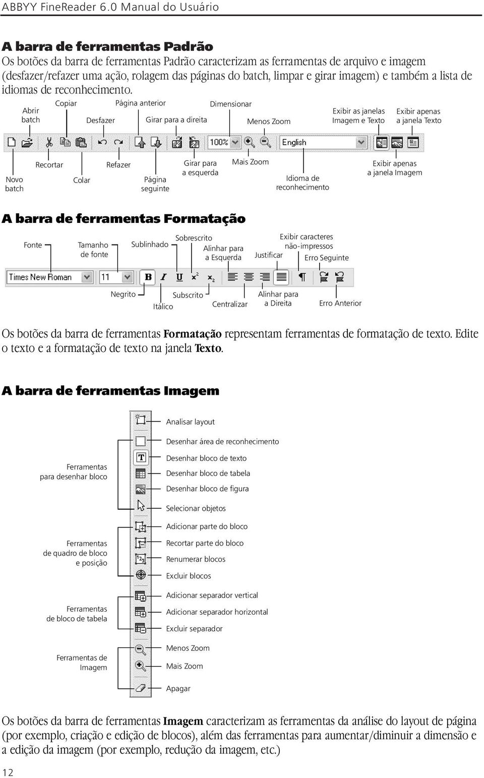 limpar e girar imagem) e também a lista de idiomas de reconhecimento.