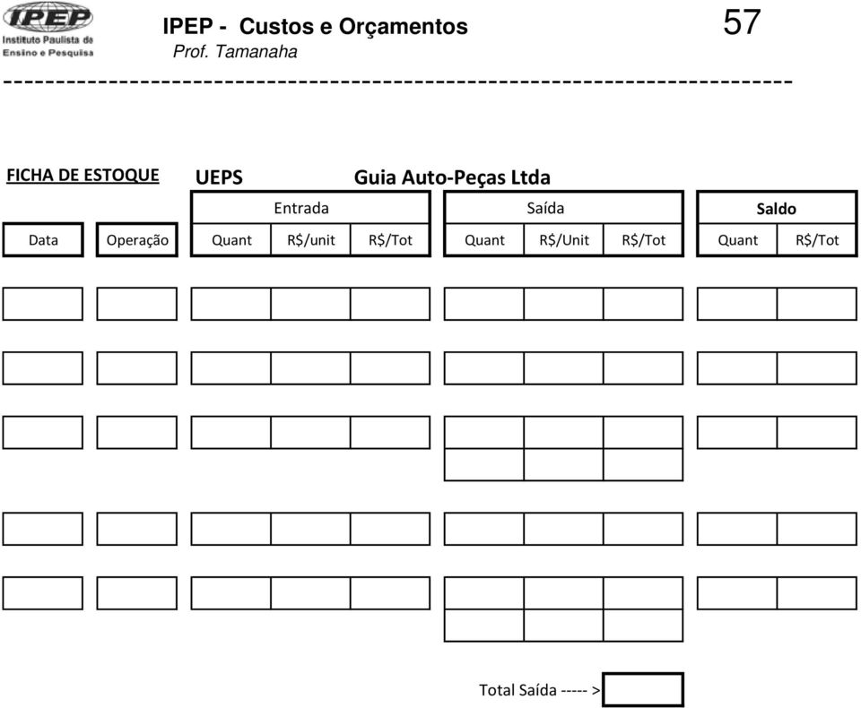 Saída Saldo Data Operação Quant R$/unit