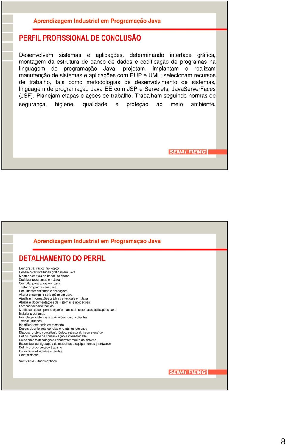 desenvolvimento de sistemas, linguagem de programação Java EE com JSP e Servelets, JavaServerFaces (JSF). Planejam etapas e ações de trabalho.