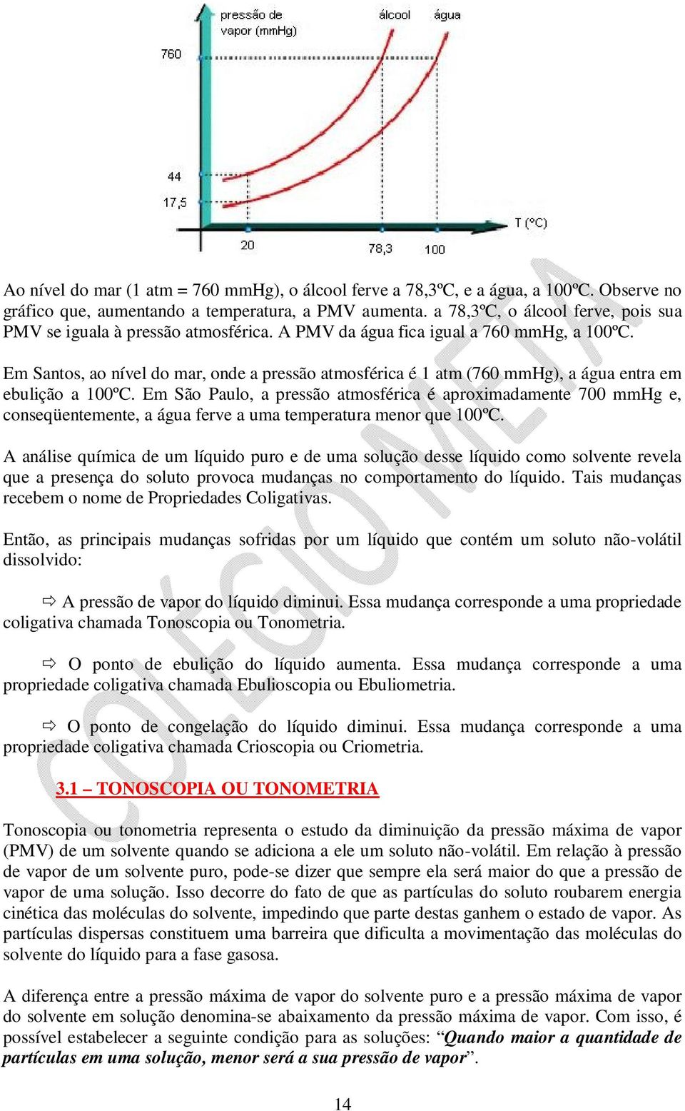 Em Santos, ao nível do mar, onde a pressão atmosférica é 1 atm (760 mmhg), a água entra em ebulição a 100ºC.